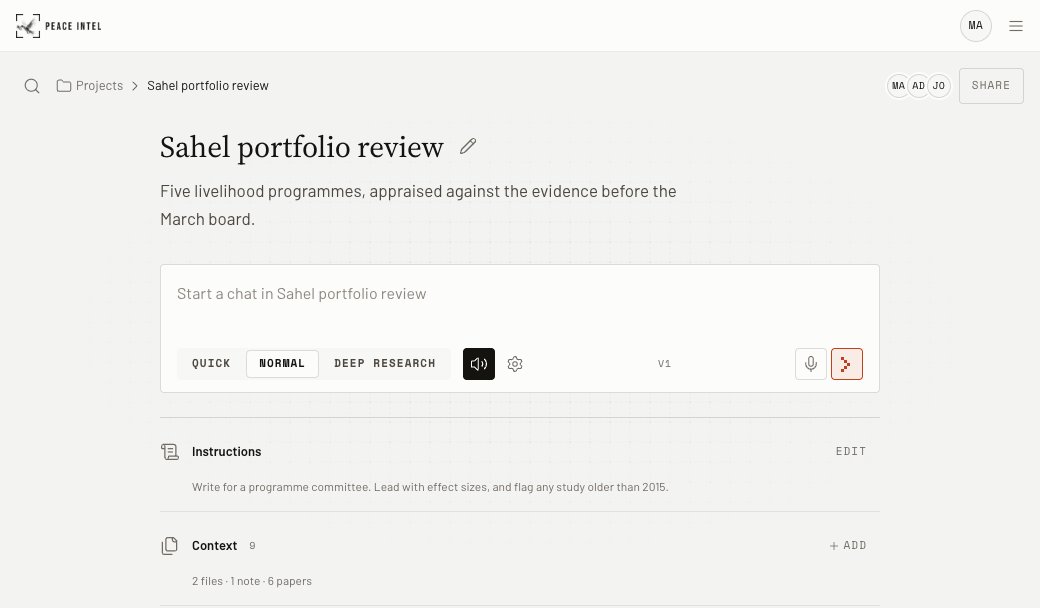 The console: a project's page with its chats, instructions, context and memory