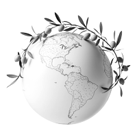 A globe with an olive branch around it