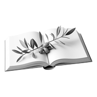 An open journal with an olive sprig across its pages