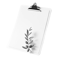 A clipboard with an olive sprig under its clip